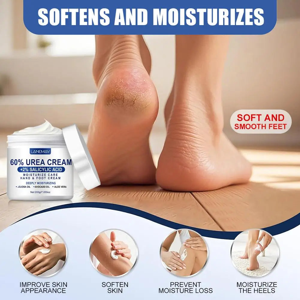 Urea Cream 60% & Salicylic Acid 2%, Foot Cream for Dry Cracked Heels Feet Knees Elbows Hands, Moisturizing Hand Foot Cream 200g Oasis Select