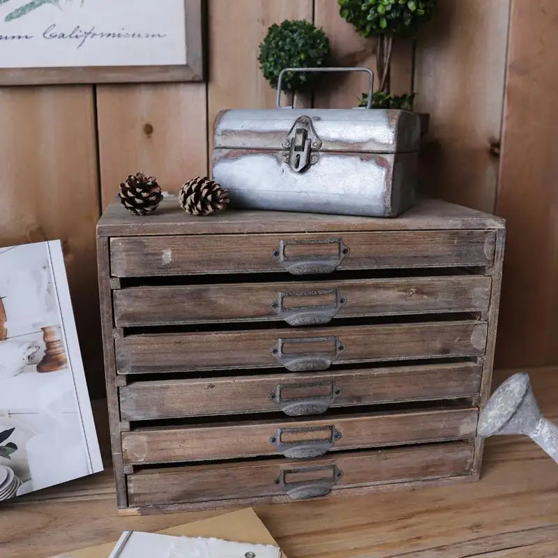 Japanese Vintage Storage Box Do Old Solid Wood Desktop Organizer Rustic Gray-White Metal Container for Home or Office Decor Oasis Select
