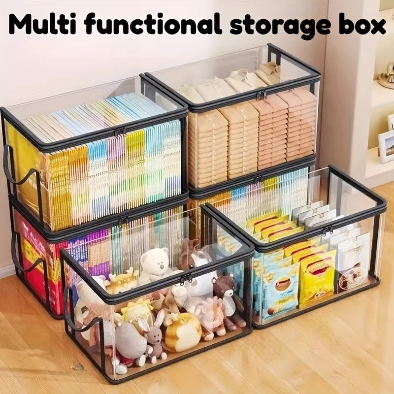 3PCS Heavy-duty Transparent Storage Box with Flip Cover - Space Saving Stackable Design, Suitable for Books, Clothing, Toys Oasis Select