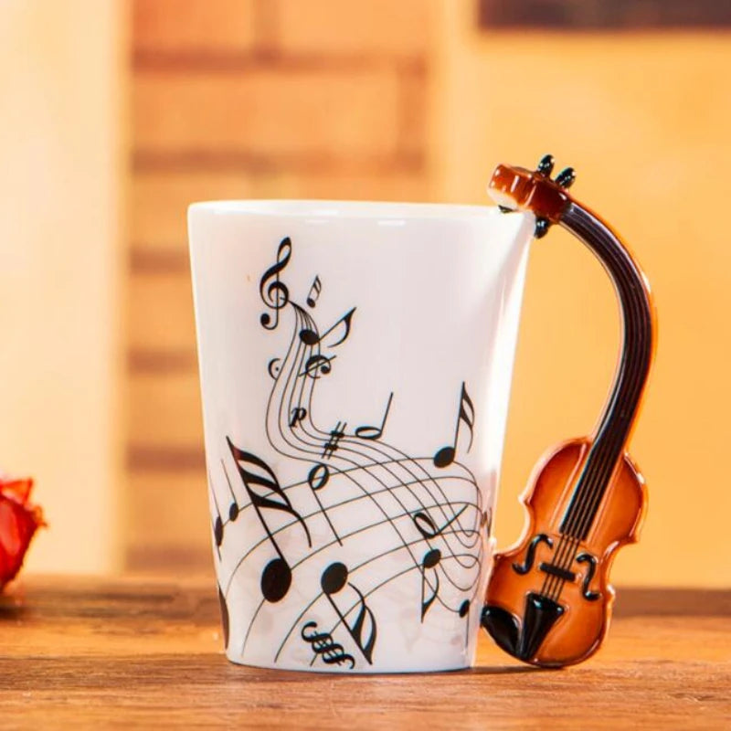1pcs Ceramic Music Cup Mug Electric Guitar Instrument Creative Coffee Cup Enamel Porcelain Guitar Violin Style Oasis Select