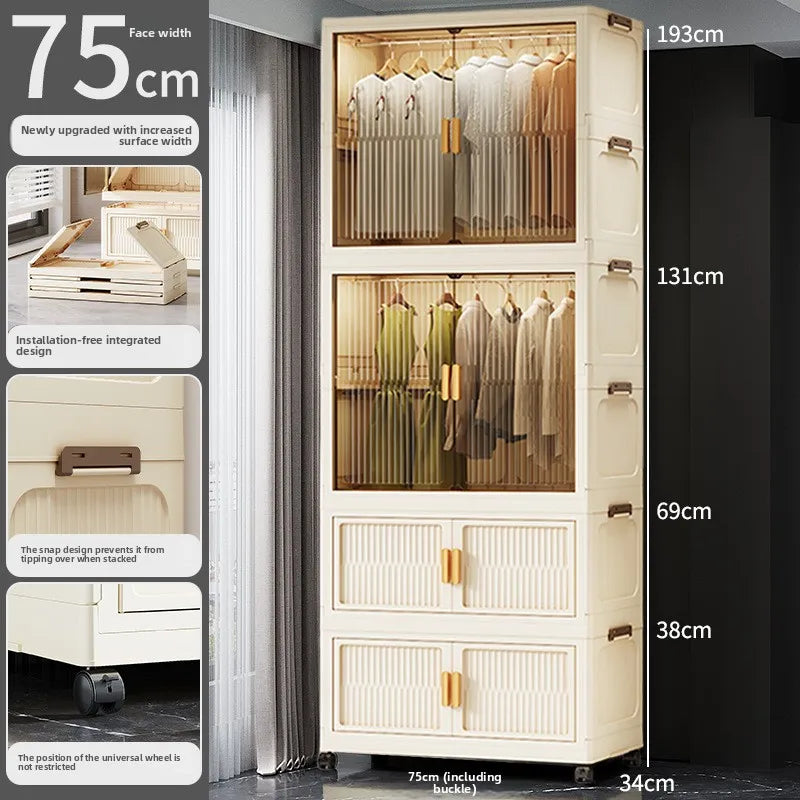 55-85 Children's simple wardrobe, clothes storage cabinet, multi-layer installation-free household snack locker, foldable Oasis Select 75CM H