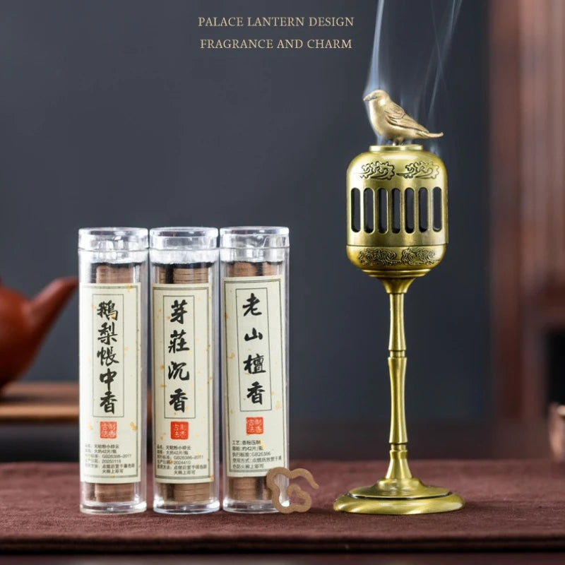 Magpie Lamp Incense Burner and 3 Tubes Mini Natural Disk Incense Set，Includes 3 Scents Agarwood & Goose Pear Tent & Sandalwood Oasis Select set
