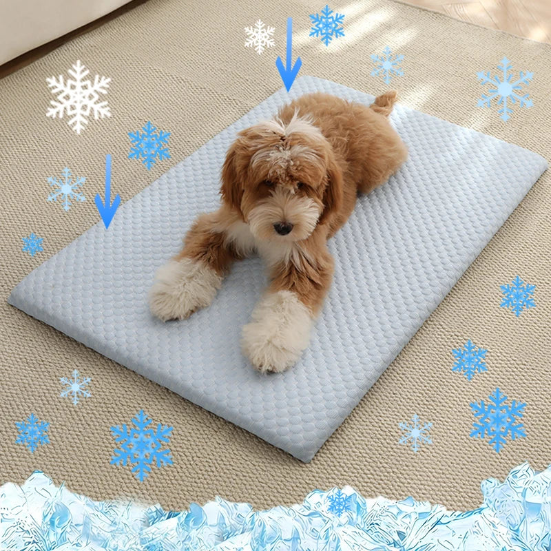 Breathable Ice Silk Cooling Pet Mat New Summer Thick Dog Bed Pad Non-Slip Washable Pet Cooling Sheet for Medium Large Dogs Cats Oasis Select