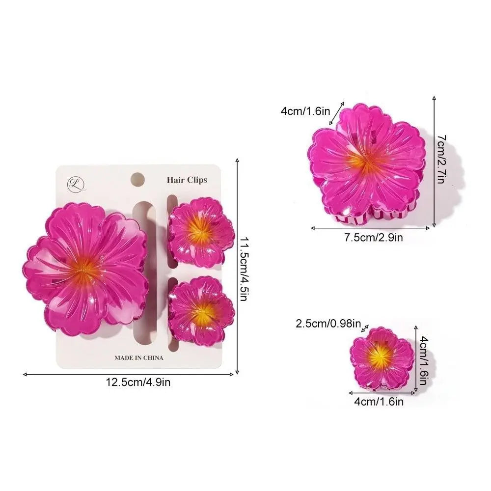 3Pcs/Set Gradient Hair Claws Hibiscus Acrylic Hawaiian Flower Hair Clip Clamp Sweet Flower Ponytail Clip Summer Hair Accessories Oasis Select
