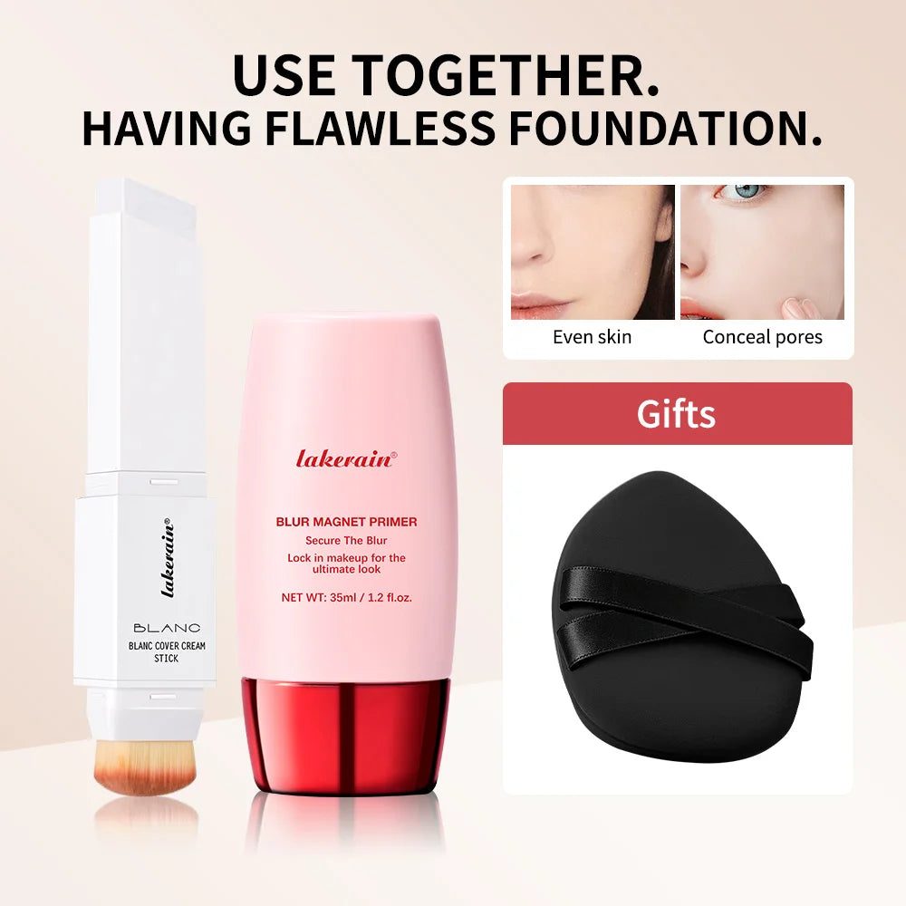 Blur Magnet Primer & Color-changing Foundation Stick Blurring Pores Matte Finish High Coverage Concealer Korean Makeup Combo Oasis Select