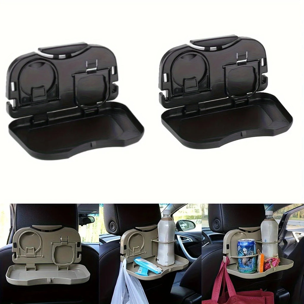 Foldable Car Back Seat Table Auto Drink Food Cup Mini Tray Holder Stand Desk Trash Bin Storage Case Interior Vehicle Accessories Oasis Select black-2pcs