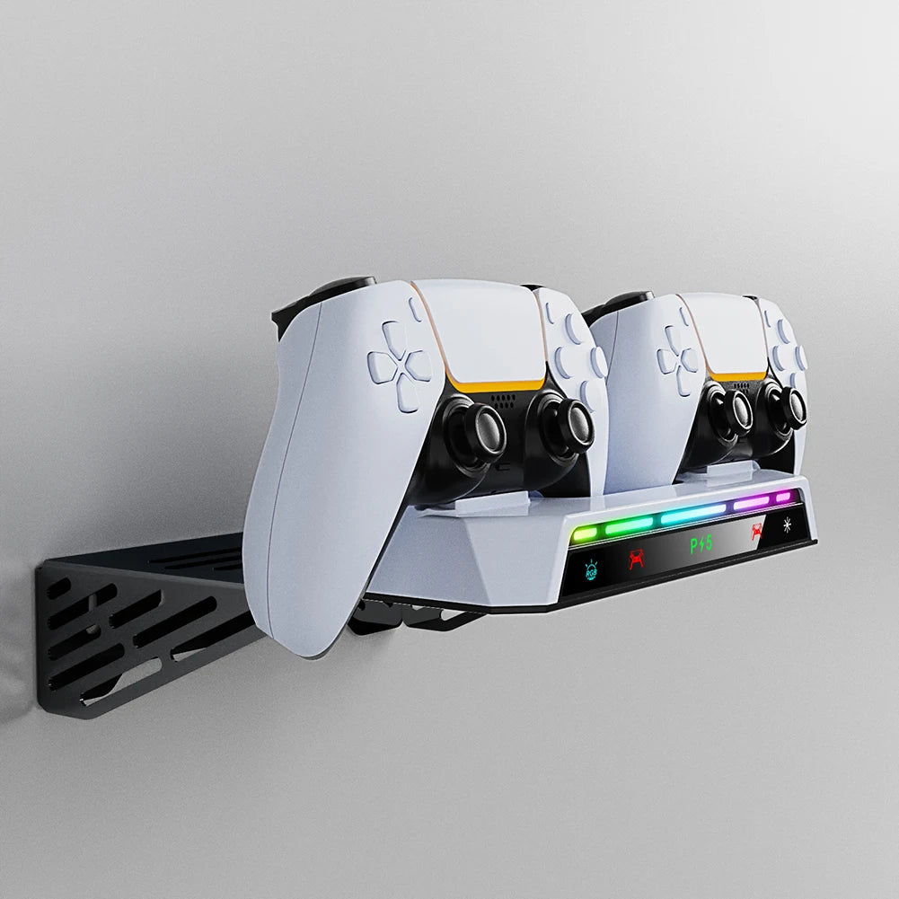 PS5 Wall Mount Stand | Dual Controller Charger & RGB Lights