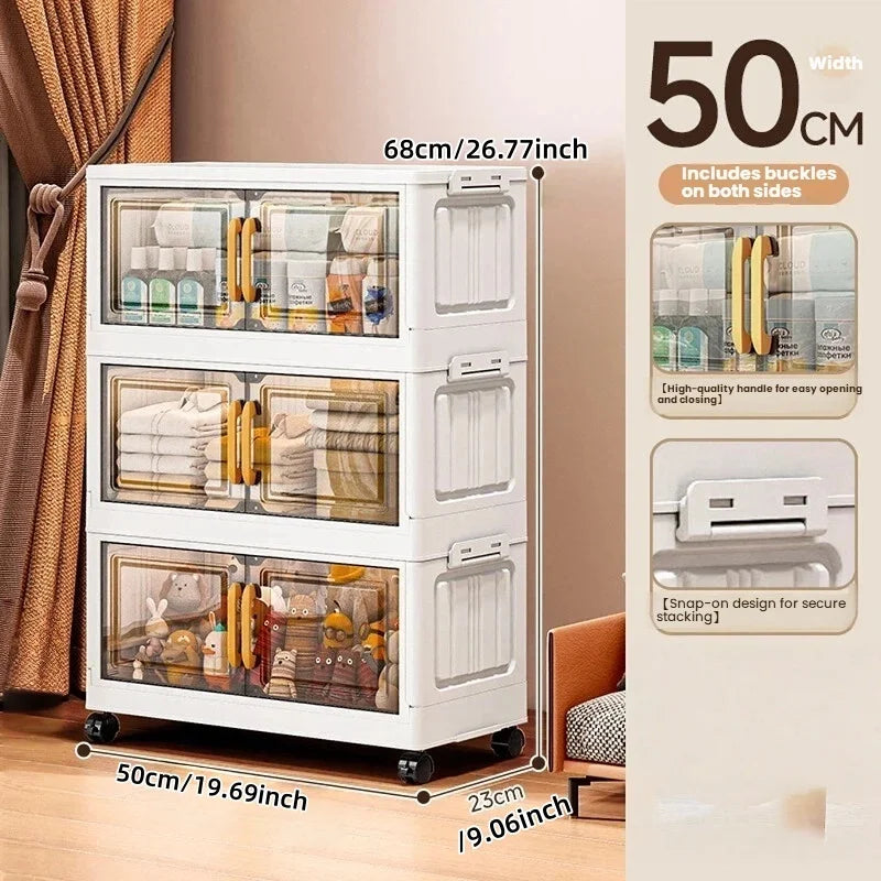 Double-door living room storage cabinet, folding floor-standing storage box, no installation required, simple storage cabinet Oasis Select 50cm-3 layers-clear
