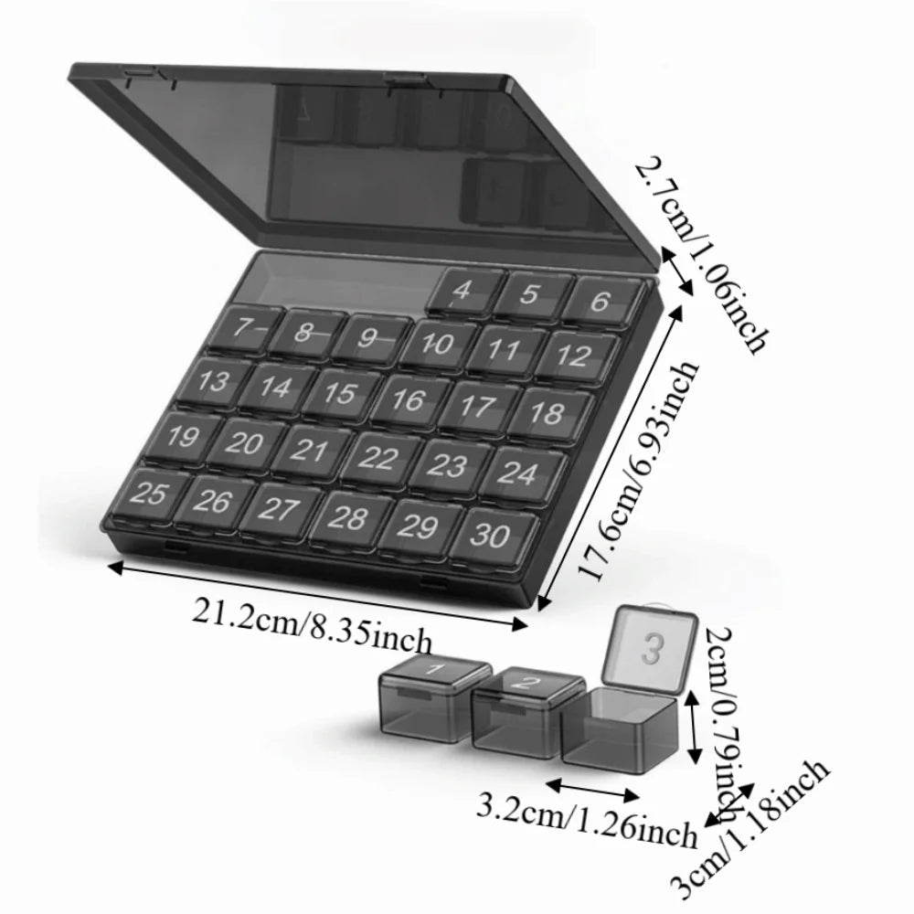 30-Day Monthly Pill Organizer – Transparent Leakproof Case