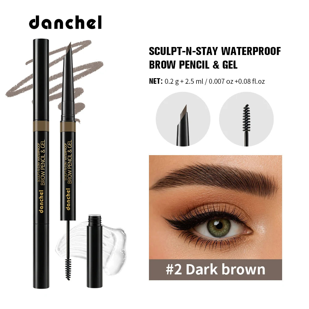 2-in-1 Eyebrow Pencil & Gel Quick Drying Transparent Eyebrow Gel Waterproof Long Lasting Strong-hold Dual-ended Eyebrow Pencil Oasis Select Dark brown