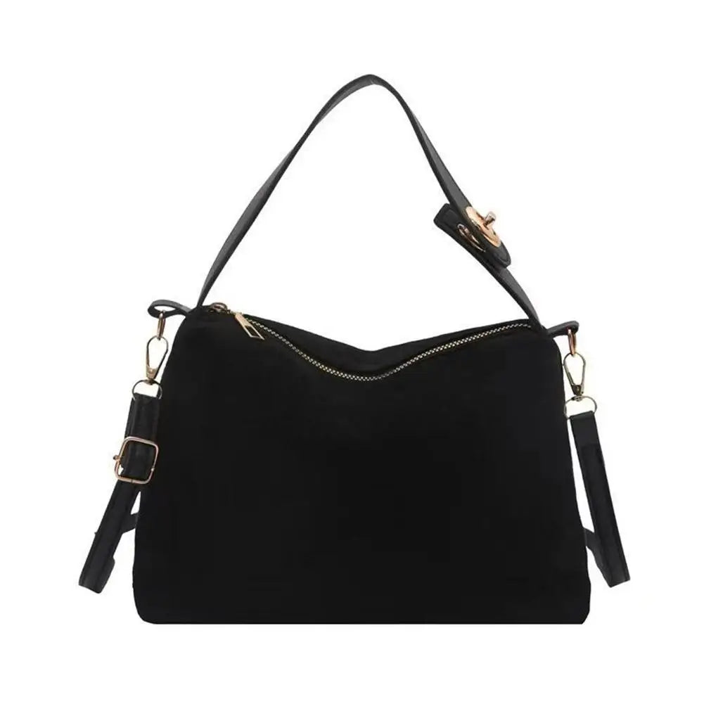 Vintage Suede Shoulder Bag Women's Matte Underarm Bag Retro Hobo Handbag Fashion Simple Casual Crossbody Bag for Girls Oasis Select Black