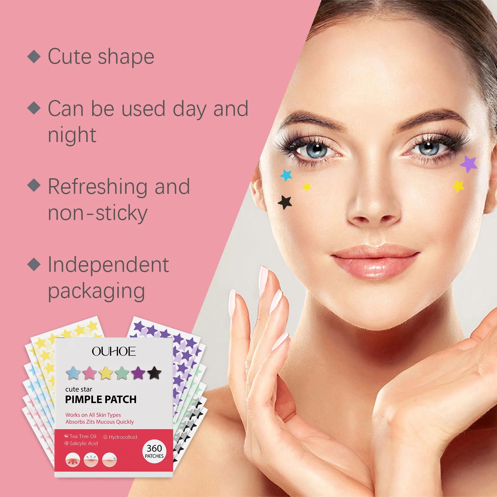 Star Shaped Pimple Patches Covering Zits Fade Blemishes Hydrocolloid Invisible Pimple Removal Tool Multi-Color Star Acne Patches Oasis Select
