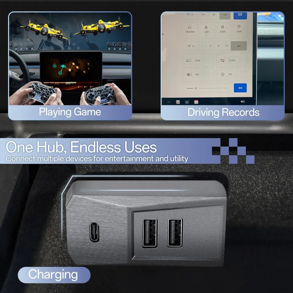 Custom Fit Easy Install Glovebox USB Hub For Tesla Model YL Y Juniper Launch Model 3 Highland Type-C Splitter Docking Station Oasis Select