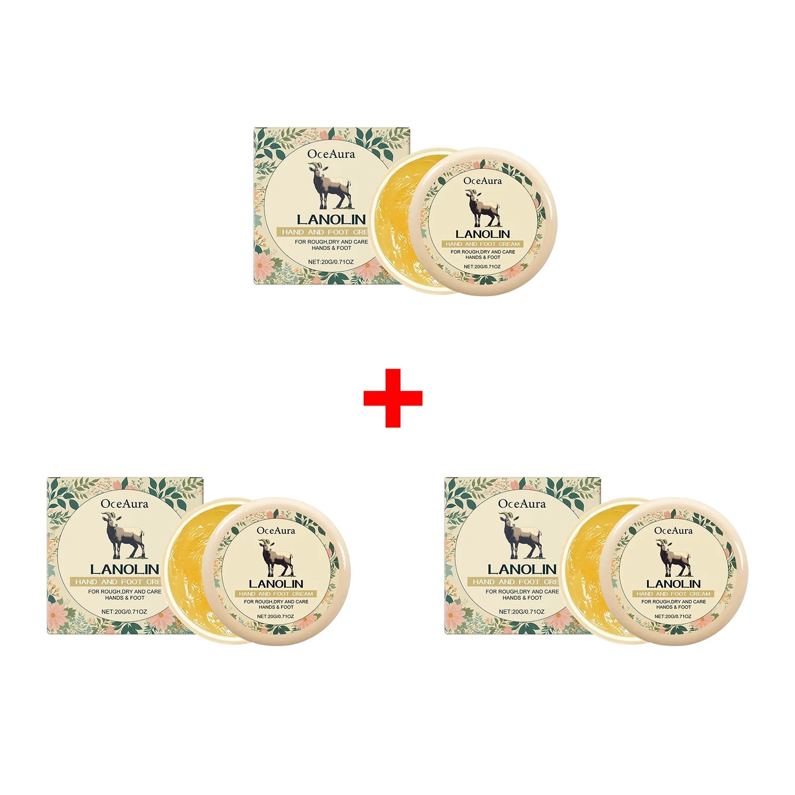 Lanolin Hand and Foot Moisturizing Cream for Dry Rough Skin Anti Cracked Improve Dry Peeling Skin Repair Barrier Skin Care 20g Oasis Select 3pcs