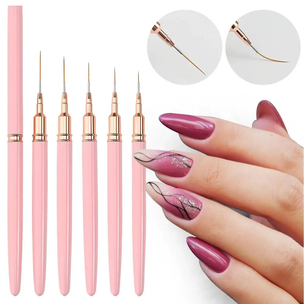 5PCS Nail Art Liner Brush Set For UV Gel French Polish Long Lines Painting Drawing Flower Nail Art Pen Manicure Brushes Tool Oasis Select