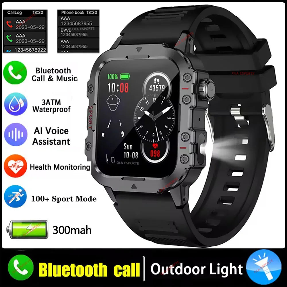 Military Smart Watch LED Flashlight GPS Fitness Tracker 3ATM