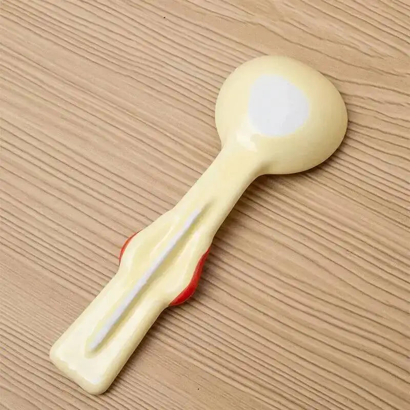 Strawberry Bowknot Spoon Creative Girly Ceramic Spoon High-Value Long Handle Dessert Spoon Kitchen Tablewear Oasis Select
