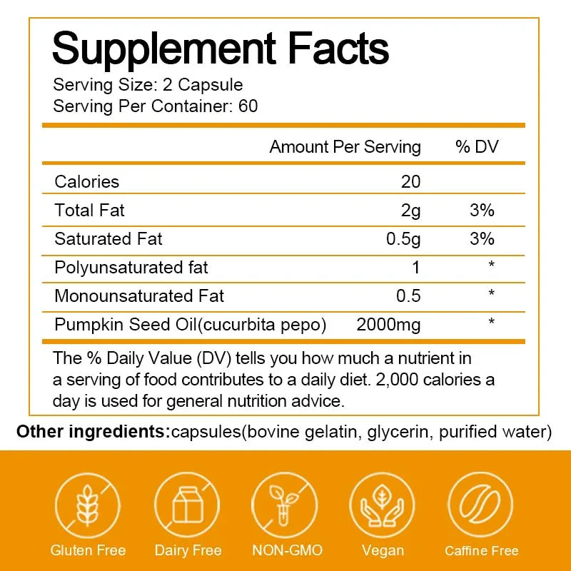 BEWORTHS 2000MG Pumpkin Seed Oil Capsules for Prostate Urinary Function & Cardiovascular Health Hair Growth Boost Metabolism Oasis Select