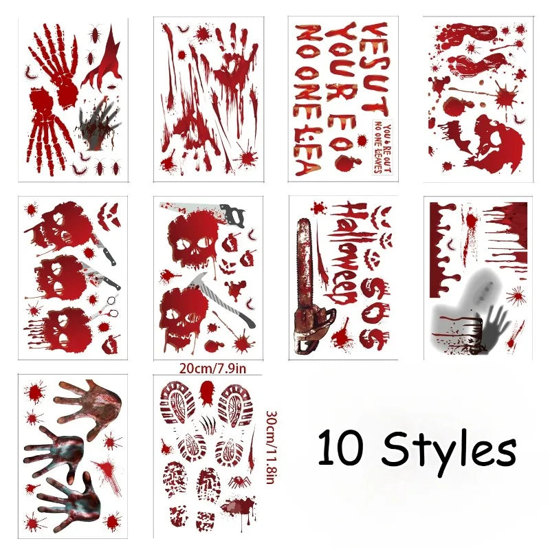 New Halloween Decoration Horror Bloodstain Wall Sticker Handprint Blood Skull Window Sticker Halloween Party Sticke Decor Oasis Select