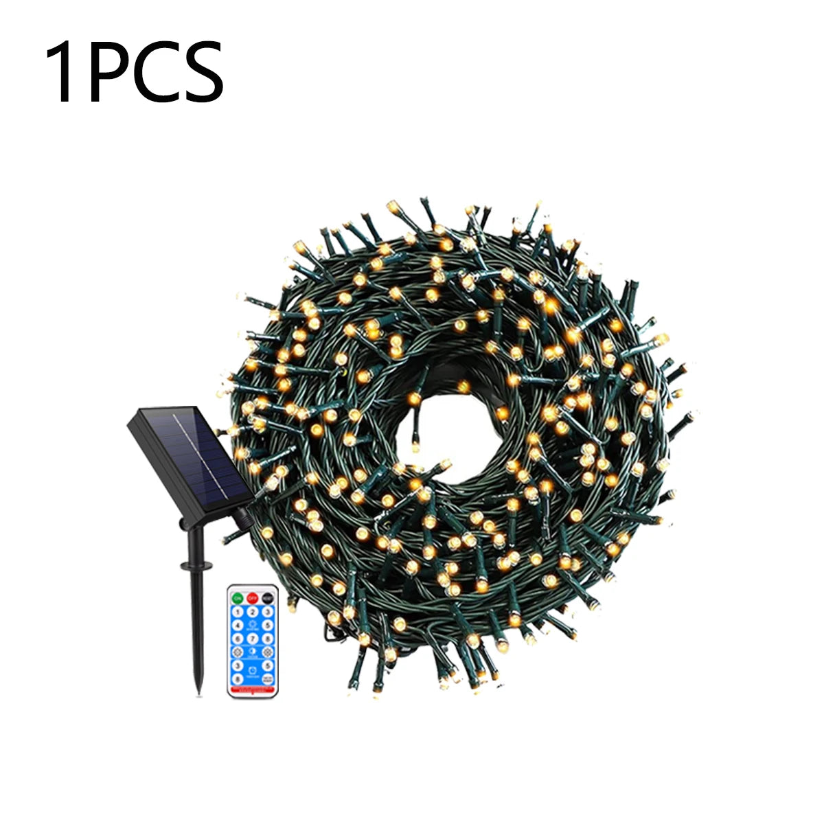 Outdoor Solar Lawn Street Light String 1/2/3/4Pcs Holiday Christmas Tree Stair Handail Decor Light Panel+Remote Control Dimmable Oasis Select 1PCS Warm White 20M 200LEDs
