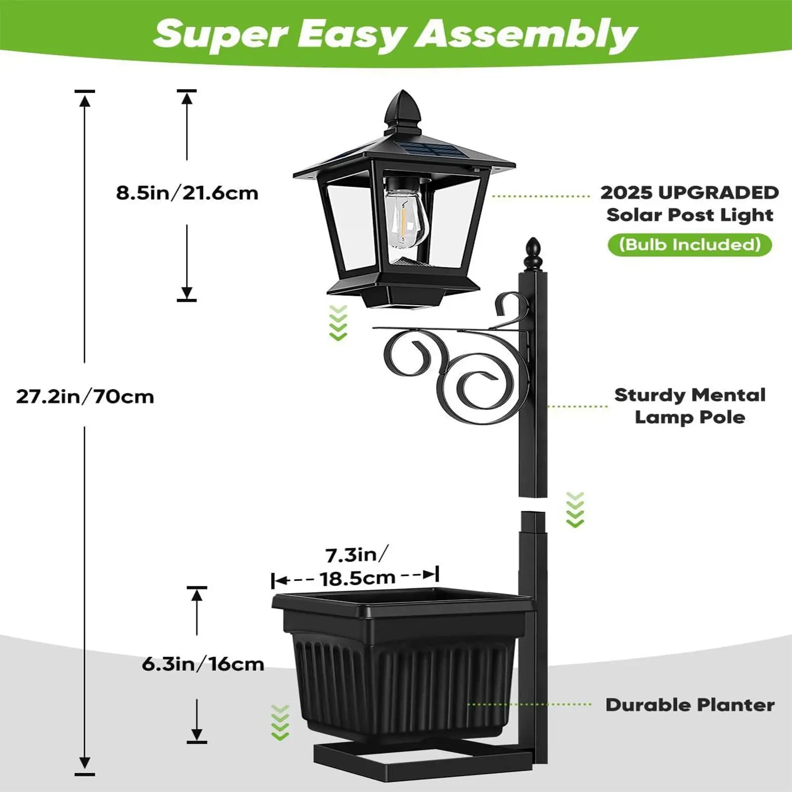 Solar Light Post with Planter 2-in-1 Flower Pot with Solar Lantern Decorative Lights Planter for Garden Patio Porch Backyard Oasis Select