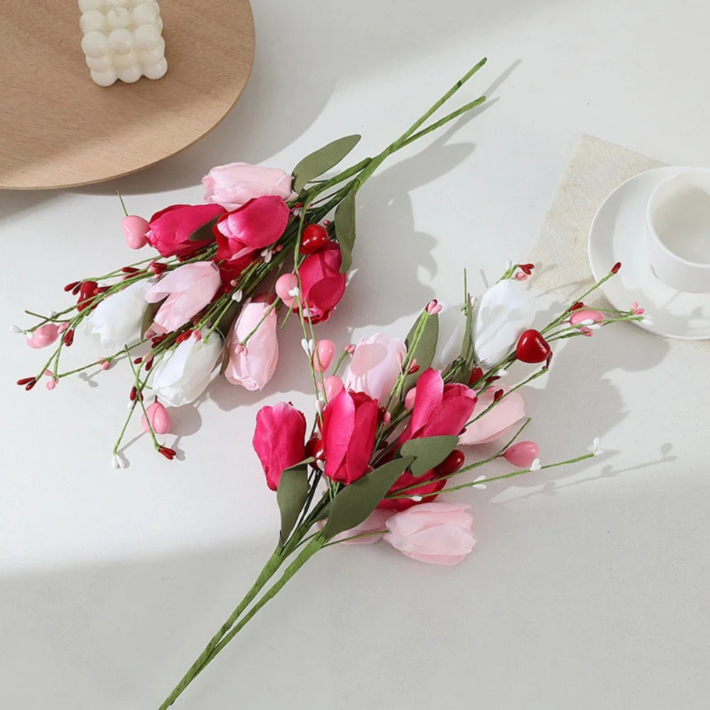 Valentine's Day Simulation Tulip Heart Butterfly Tulip Fake Flower Wedding Decoration Bouquet Arrangement Oasis Select