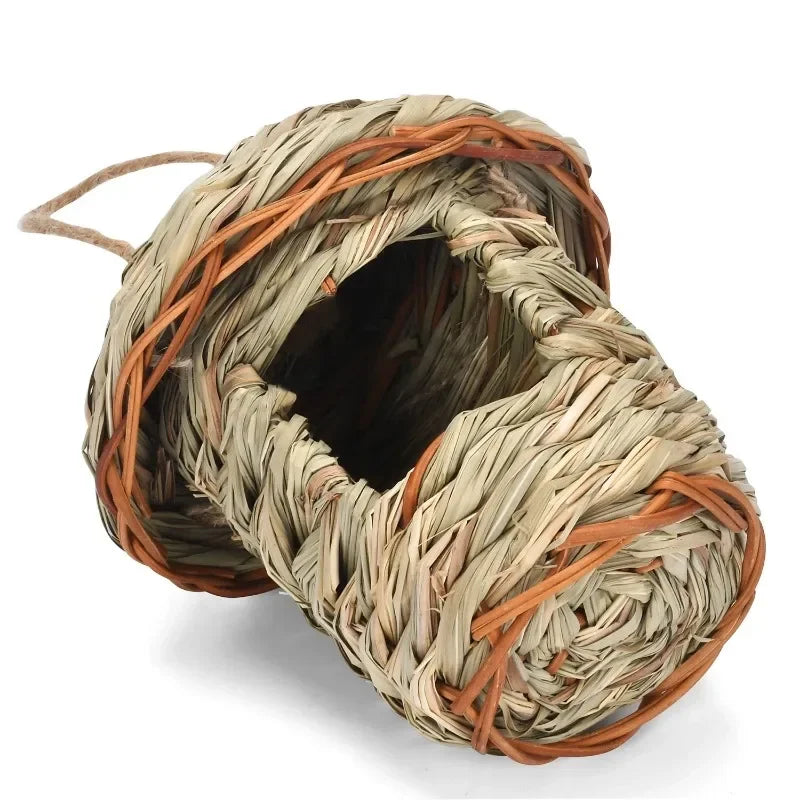 Bird House Outdoor Garden Hanging Bird Nest Hand-woven Straw Bird's Nest Parrot Hatching Breeding House Nest Bird Accessories Oasis Select