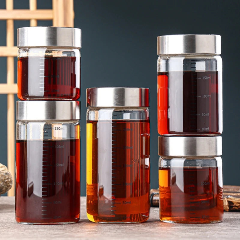 2Pcs 100-500ml Glass Storage Cup Portable Seal Thickening High Borosilicate Thermostability Liquid Storage Cup Scale Sealed Jar Oasis Select