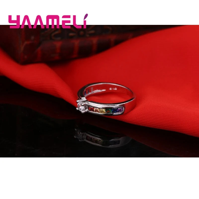 Color Rainbow Cubic Zircon Rings For Women Wedding Lovely Engagement Proposal Ring Accessory Oasis Select