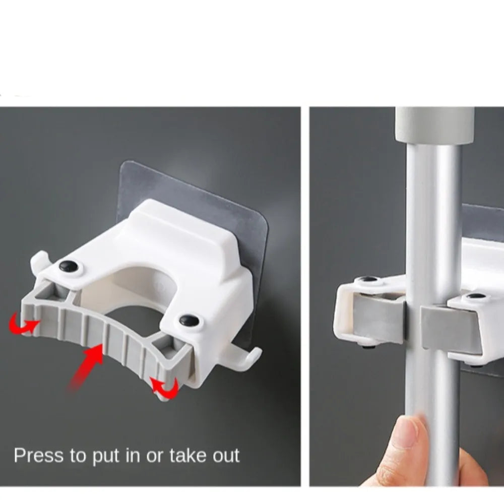 Punch-Free Wall-Mounted Mop Holder Rack with Hook | ABS Clamp Mop Holder Rack Oasis Select