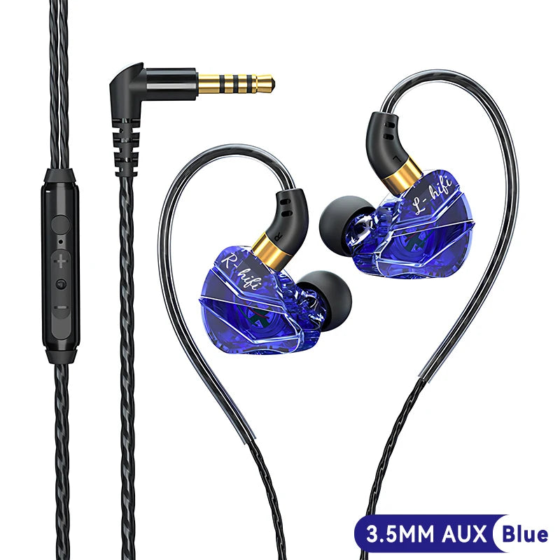 9D Surround HIFI Heavy Bass Headset 3.5MM/Type-C Digital Chip With Mic In-Ear Wired Headphones Music Sports For Samsung Android Oasis Select 3.5MM AUX Blue