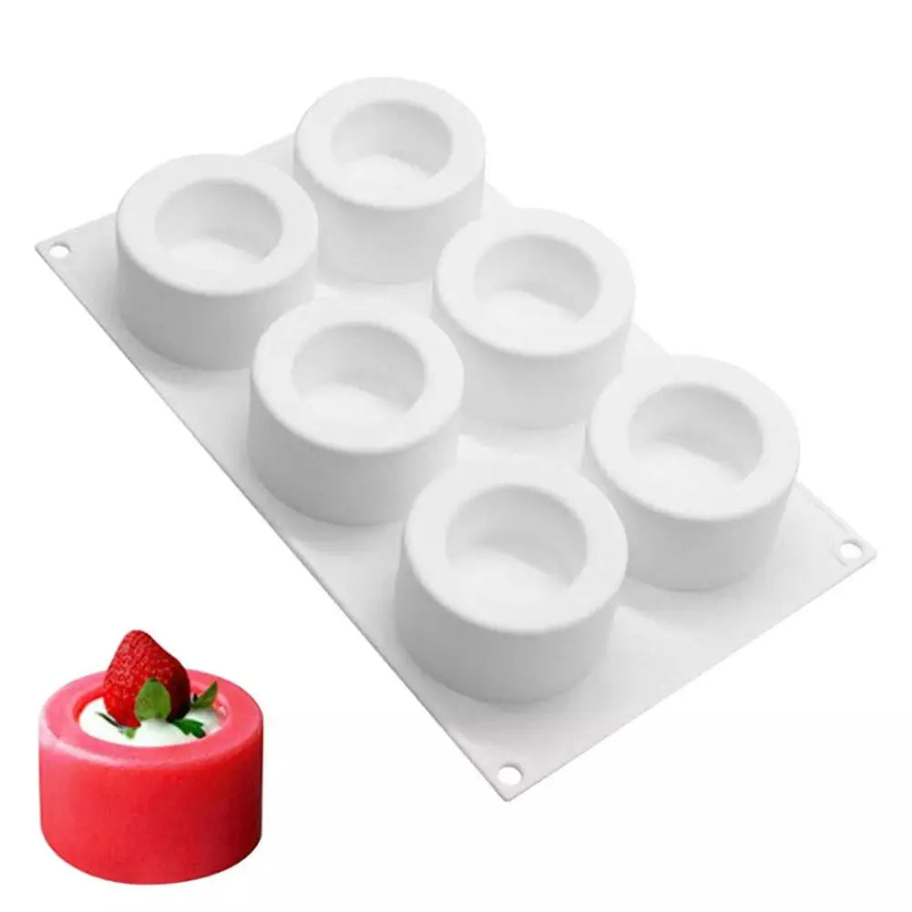6-Hole Silicone Mousse Cake Mold – Cylinder Cupcake & Pudding Pan Silicone Cake Mold Oasis Select white