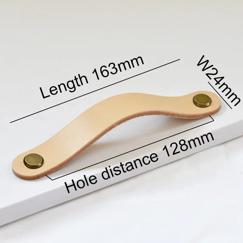 Nordic Style Leather Cabinet Handles for Furniture Cupboard Closet Wardrobe Kitchen Knobs Vintage Drawer Door Pulls Oasis Select 128mmKhak-Bronze