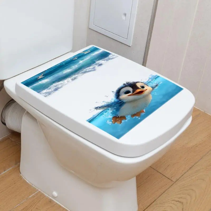 Waterproof Toilet Sticker Adorable Cartoon Penguin Seagull Underwater Print DIY Decal for Bathroom Toilet Lid Decor Oasis Select