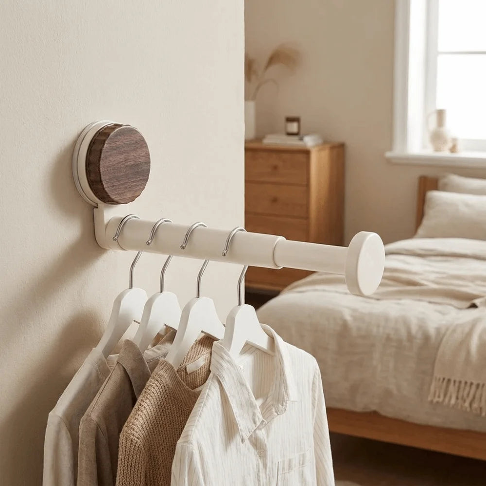 No-Drill Suction Cup Telescopic Clothes Rack | Wall Hanger