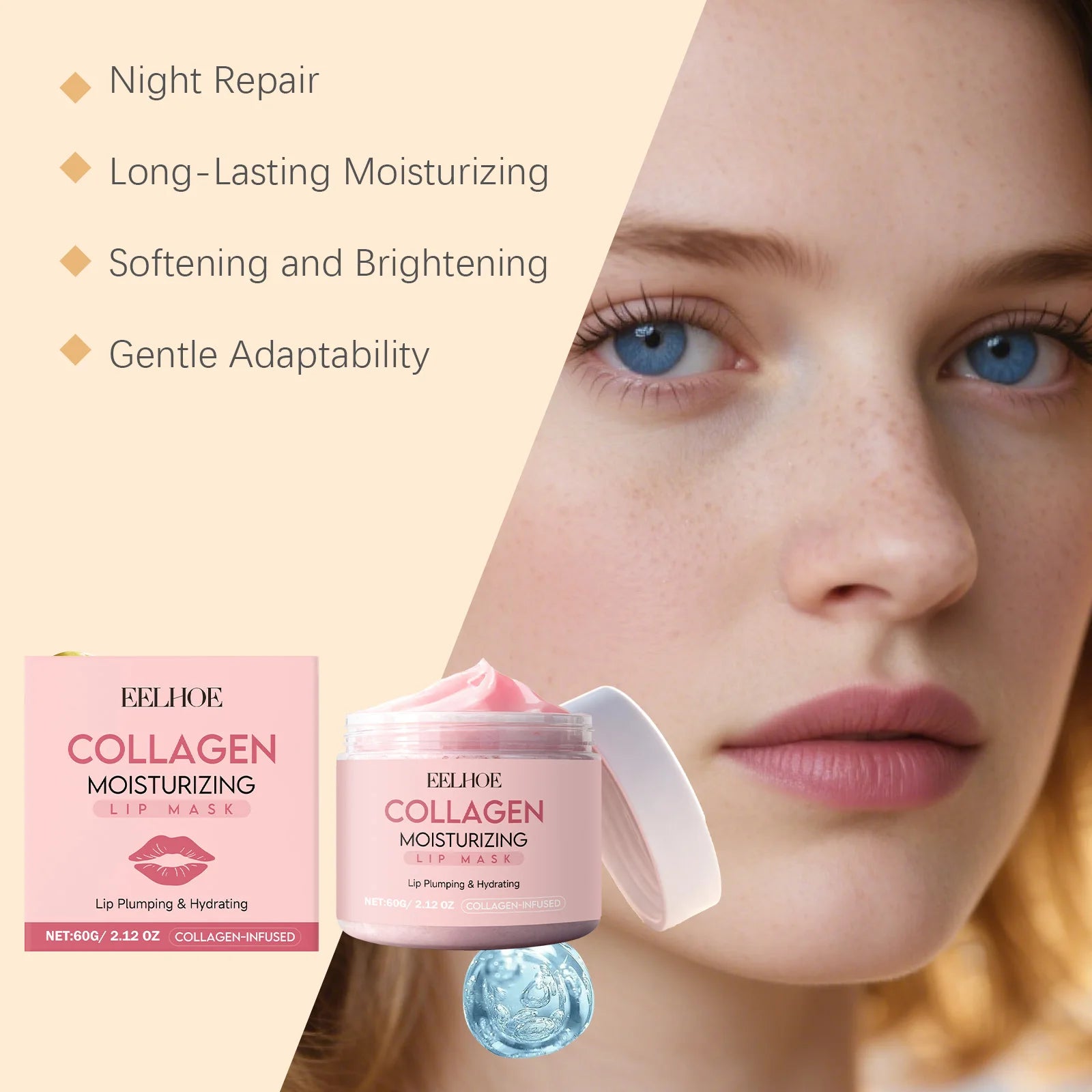 Collagen Lip Mask Overnight Repair Moisturizing Nourishing Treatment for Dry Flaky Lips Women's Lip Care Essential Fade Lip Line Oasis Select