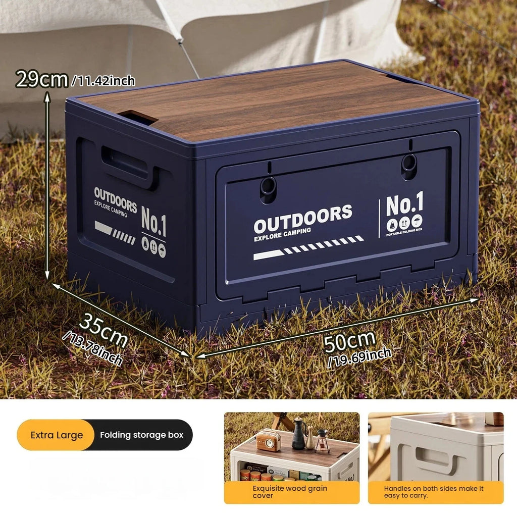 Rechargeable storage box, vehicle storage box, car trunk organizer box, large-capacity outdoor folding storage box Oasis Select L blue-wooden