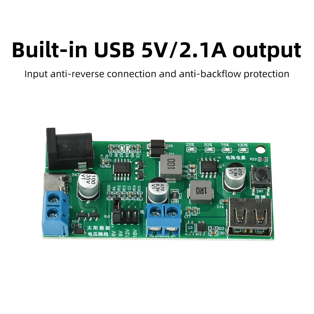 Mini MPPT Solar Charging Control Module DC5-18V 2.5A Type-C DC Terminal 3 Input Ports 5V2.1A USB Discharge For 3.7V 18650 Oasis Select
