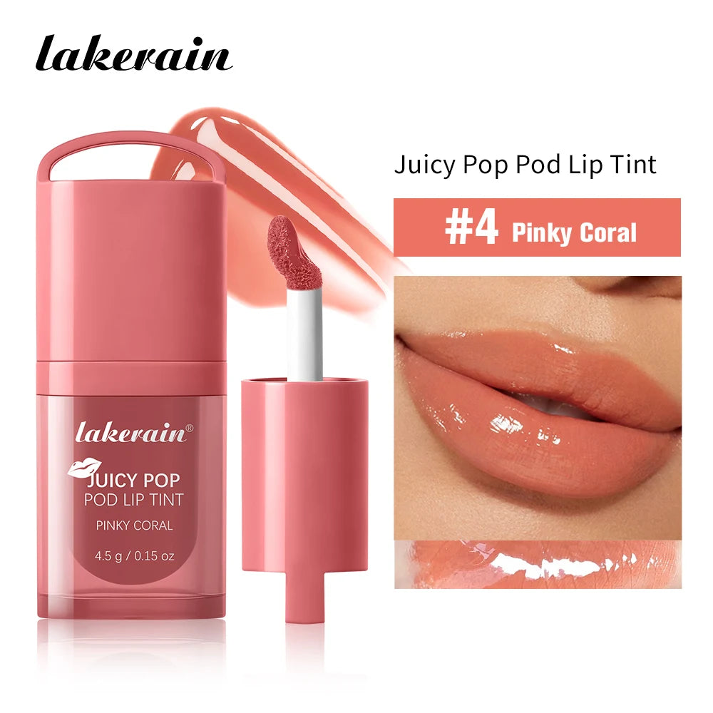 Waterproof Long Lasting JuicePop Lip Tint Box Nourishing Hydrating Lip Oil Gloss Lightweight Vivid Color Non-Sticky Lip Balm Oasis Select 4Pinky Coral