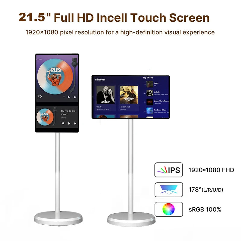 Smart Television 21.5" Inch Portable Tv Rollable Touch Screen Monitor Smart Digital Signage Display Mobile Portable Smart Tvs Oasis Select