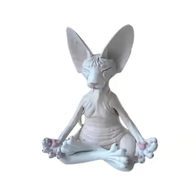 Whimsical Buddha Sphynx Cat Figurine Meditation Yoga Happy Cat Decor Art Sculptures Outdoor Garden Statues Figurine Oasis Select White Large 13cm