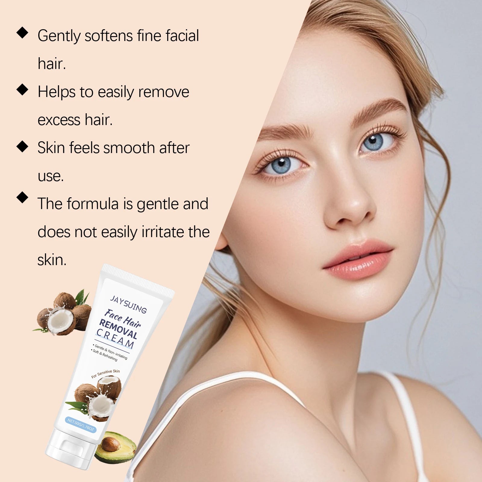 Coconut Facial Hair Removal Cream – Gentle & Fast | Jaysuing Facial Hair Removal Cream Oasis Select