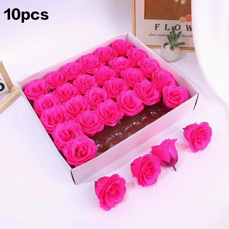 10Pcs Fairy Simulation Crystal Rose DIY Fake Flower Heads Valentine's Day Sparkling Rose Family Atmosphere Decoration Oasis Select Light rose red 10Pcs