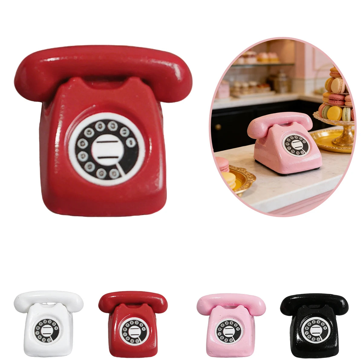 1/4 PCS Mini Vintage Rotary Telephone – 1:12 Miniature Retro Desk Phone for Dollhouse, Fairy Garden Paths & Micro Landscapes Oasis Select