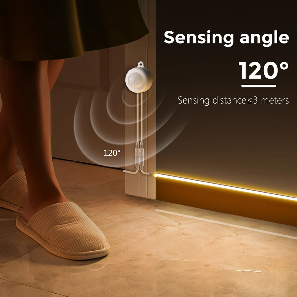 Waterproof PIR Motion Sensor LED Strip Night Lights 12V Neon Diode Tape Auto On/Off for Stairs Bedroom Kitchen-1/2/3/5m Options Oasis Select
