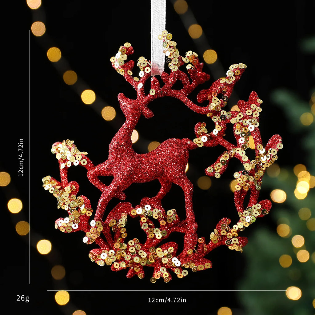 Red Glitter Christmas Tree Pendant – Gold Sequins & Snowflake