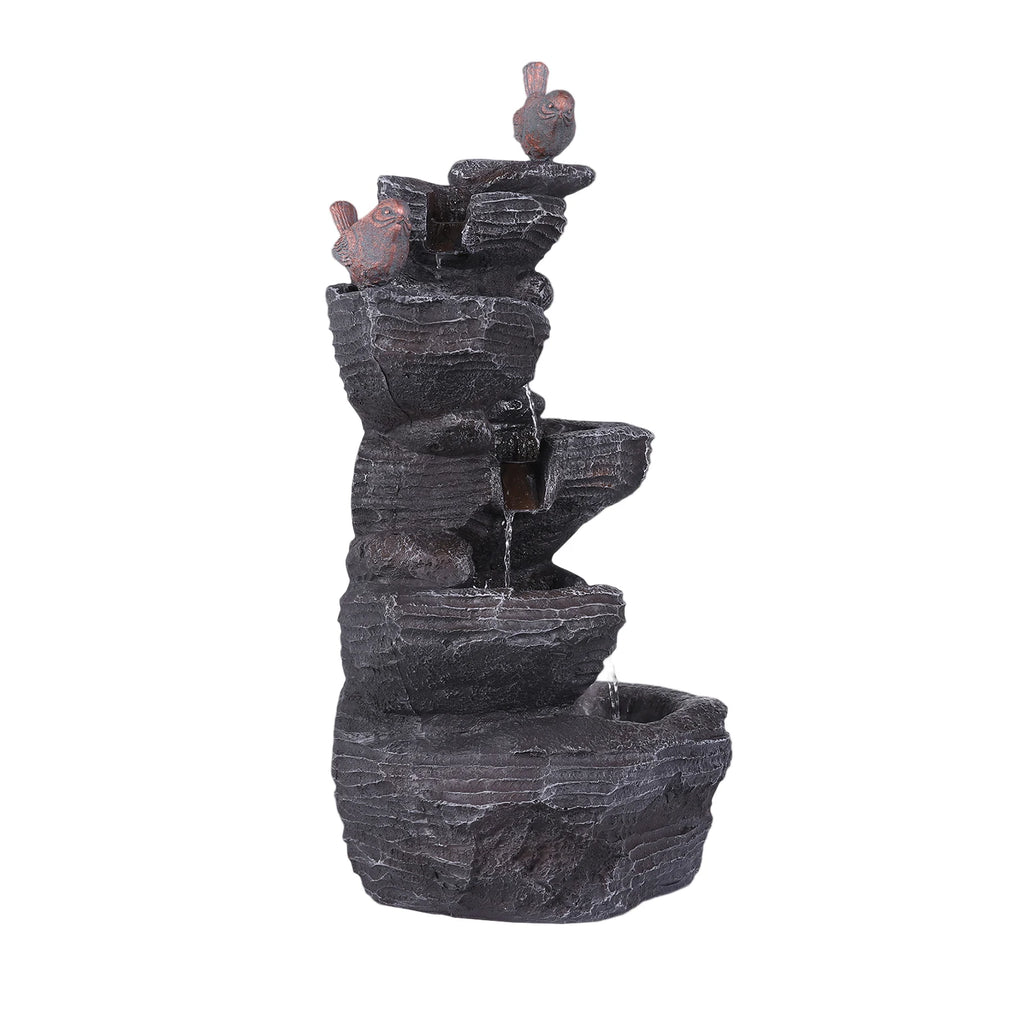 Cascading Rock Water Fountain with LED Lights Resin Stone Imitation Waterfall Tabletop Water Fountain Home Art Decor Oasis Select
