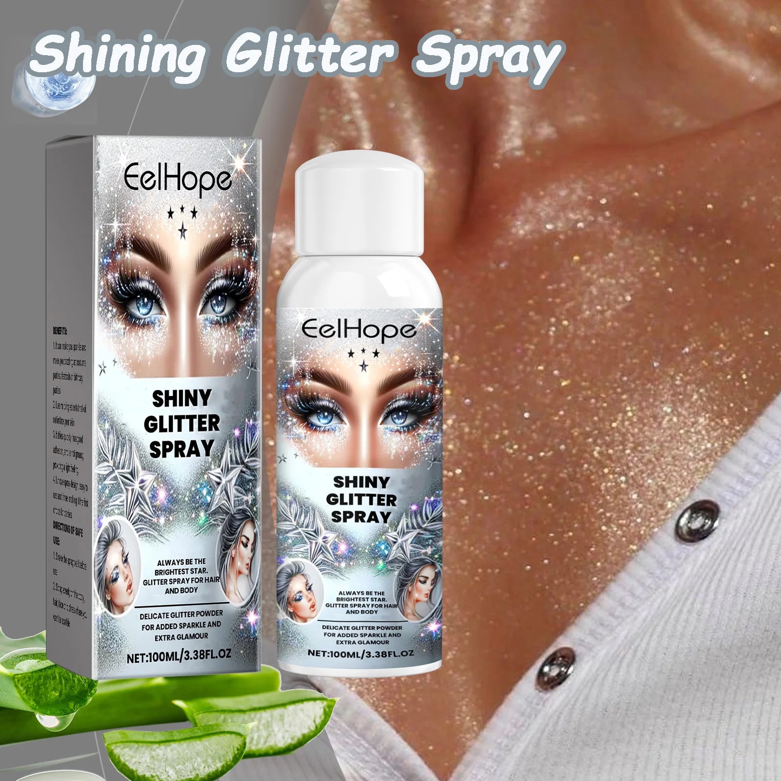 Fashion Highlighter Powder Spray for Hair Body Clothes Shiny High Gloss Glitter Powder Spray For Christmas Holiday Party Oasis Select