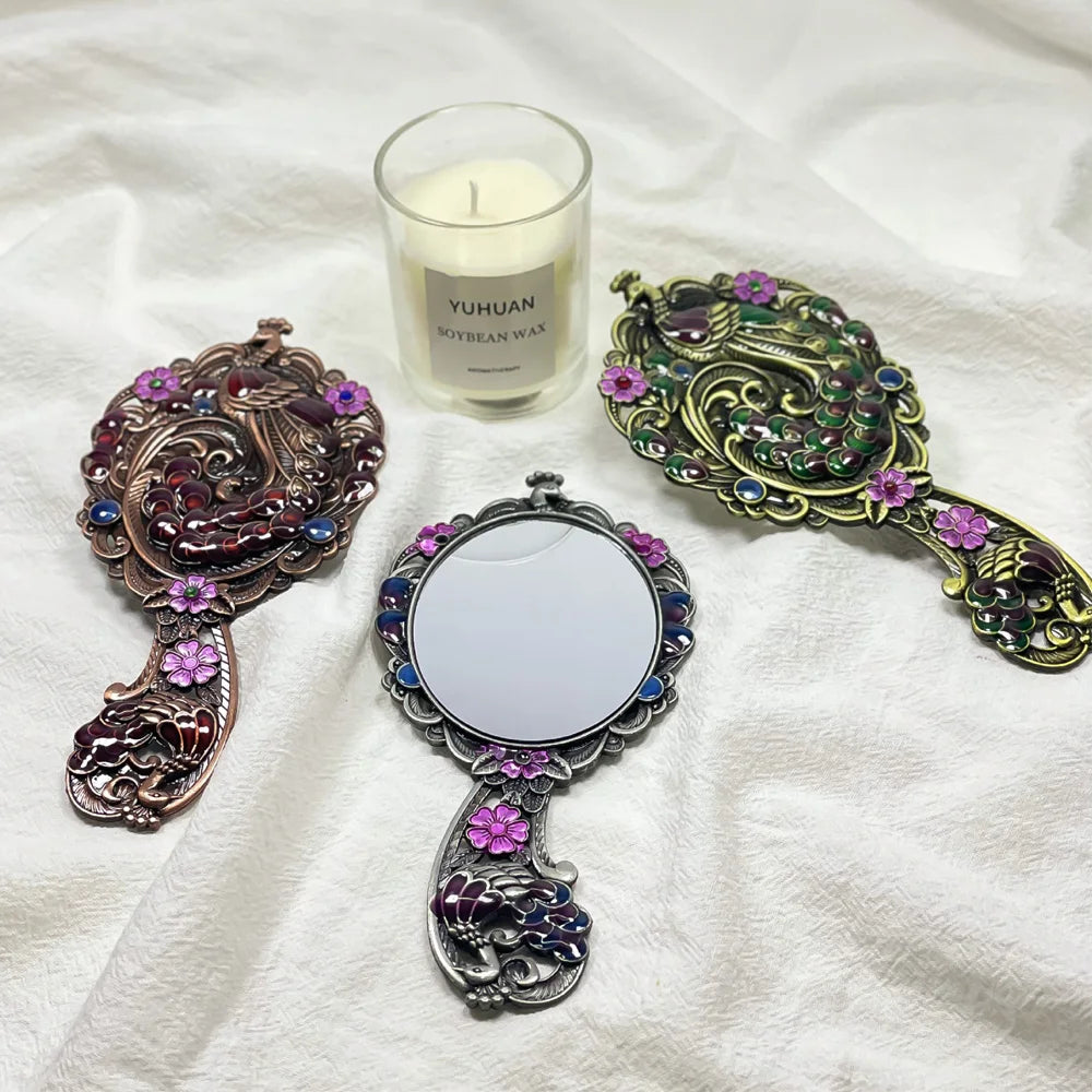 Vintage Peacock Handheld & Tabletop Mirror Set – 2pcs Decorative Mirror Set Oasis Select