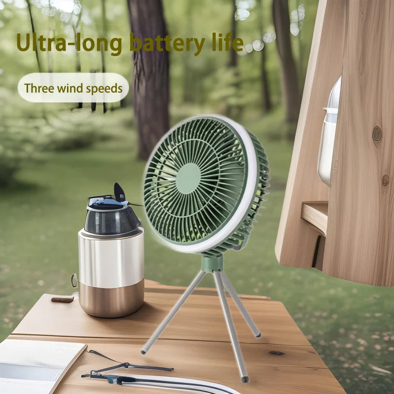 URGGU Rechargeable Camping Fan with LED Light | 3 Speeds